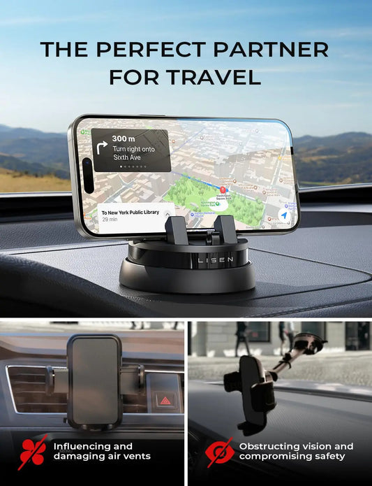 LISEN Support de téléphone de voiture rotatif à 360 ° pour tableau de bord de voiture